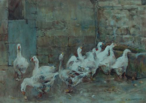 Frederick William Jackson "The Farmyard" Watercolour