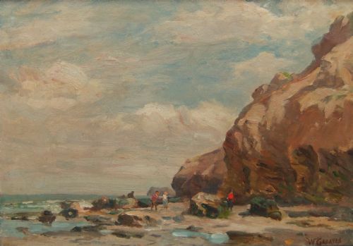 William Greaves "Rock Pools,the Yorkshire Coast, July" Oil Painting
