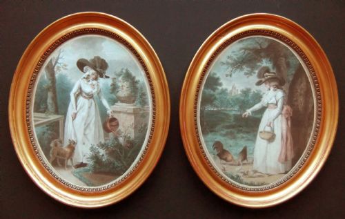 George Morland, Pair Oval Stipple Engravings Dated1788