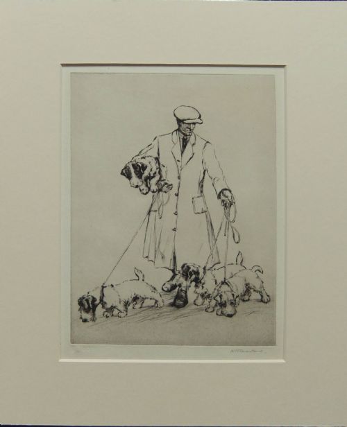 K.f.barker "The Terrier Man" Etching