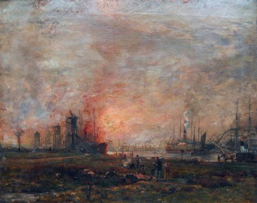 Herbert Royle "Birkenhead Docks, Liverpool" Oil Painting