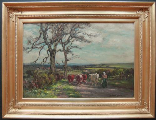 OWEN BOWEN DRIVING THE COWS OIL PAINTING - ADDITIONAL PHOTO 2