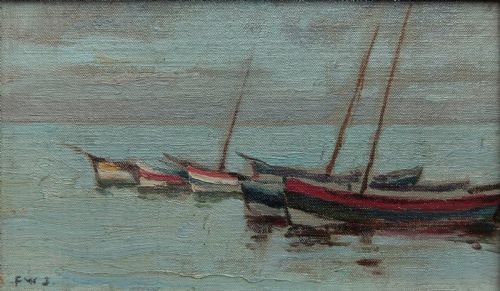 F.w.jackson "Cobles at Staithes" Yorkshire Oil Painting