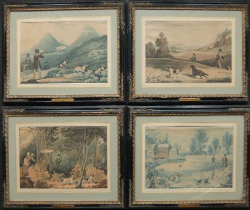 J. Pollard "Shooting" Set of Four Old Prints