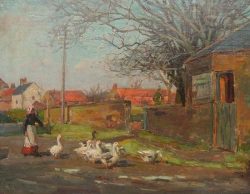 Ernest Higgins Rigg "The Goose Girl" Oil Painting