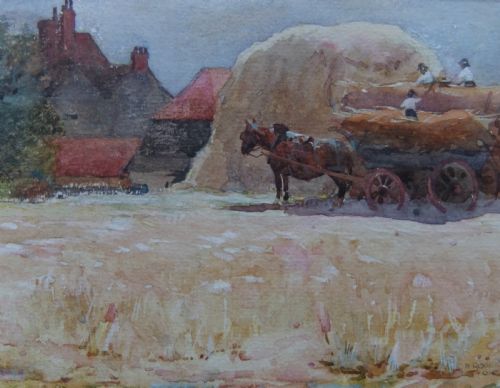 Charles H. Rogers "The Hay Wagon" Watercolour
