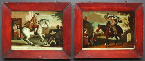 John Collett, Pair of Reverse Mezzotints on Glass Dated 1768