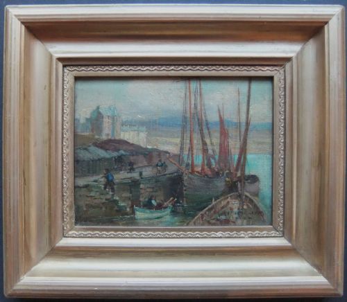 OWEN BOWEN THE HARBOUR ISLE OF MAN OIL PAINTING - ADDITIONAL PHOTO 1
