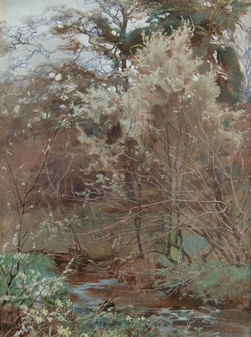 Alfred W. Parsons "Blackthorn in Blossom" Watercolour