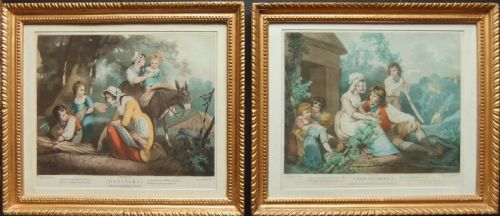 W WESTALL HOP PICKERS GLEANERS PAIR OLD PRINTS