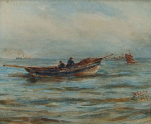 Robert Jobling "Coble Off Staithes" Watercolour