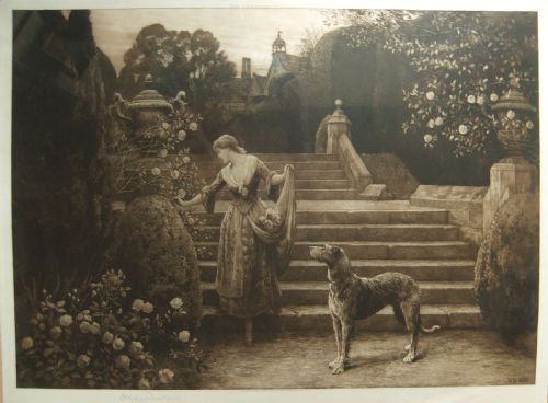 Herbert Dicksee "The Old Garden" Etching
