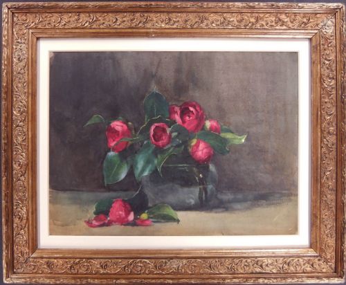 WILLIAM EDWARD FOX STILL LIFE CAMELLIA WATERCOLOUR - ADDITIONAL PHOTO 1