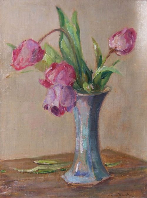 Owen Bowen "Still Life with Tulips" Oil Painting