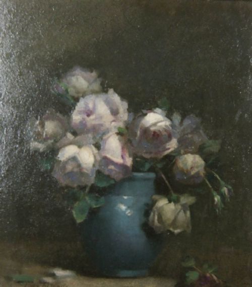 WILLIAM THOMAS WOOD LATE SUMMER ROSES OIL PAINTING