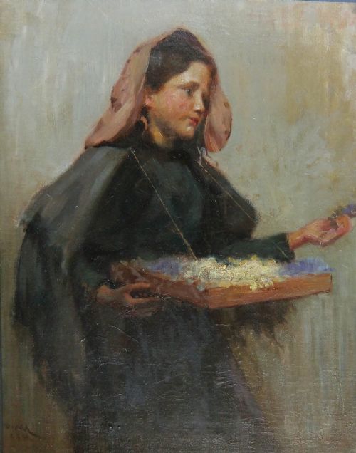 WILLIAM WATT MILNE THE FLOWER GIRL OIL PAINTING