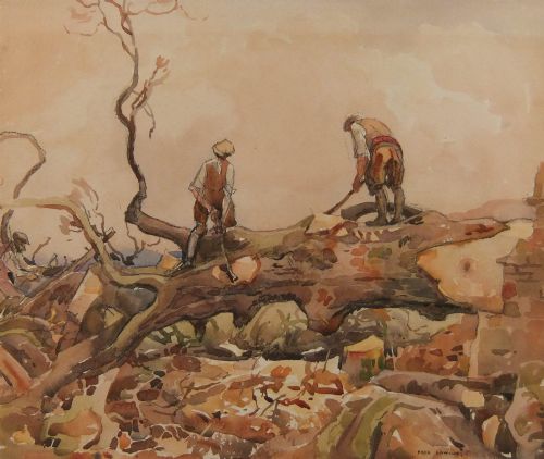 FRED LAWSON THE WOOD CUTTERS WATERCOLOUR