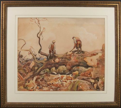 FRED LAWSON THE WOOD CUTTERS WATERCOLOUR - ADDITIONAL PHOTO 1