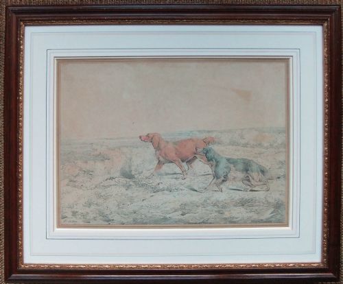 HENRY ALKEN SETTERS PENCIL AND WATERCOLOUR - ADDITIONAL PHOTO 1