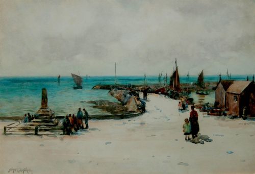 John E. Aitken "A North Sea Haven" Watercolour