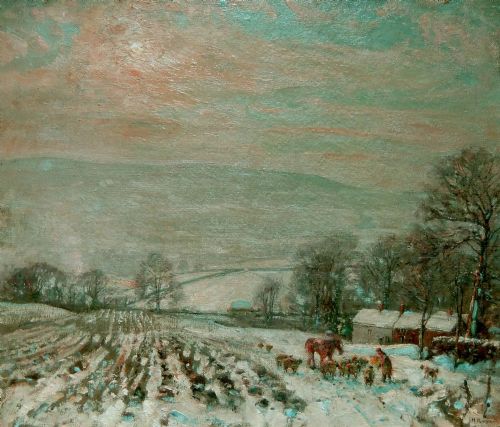 Herbert Royle "Winter Feeding Near Nesfield" Oil Painting