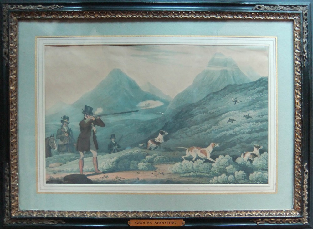 A set of four framed nineteenth-century sporting prints depicting game bird shooting scenes set within dark moulded frames with gilt details. View II