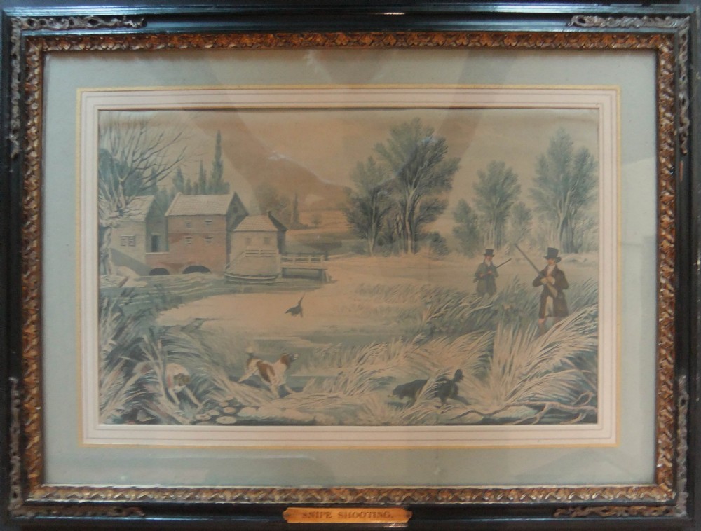 A set of four framed nineteenth-century sporting prints depicting game bird shooting scenes set within dark moulded frames with gilt details. View VI