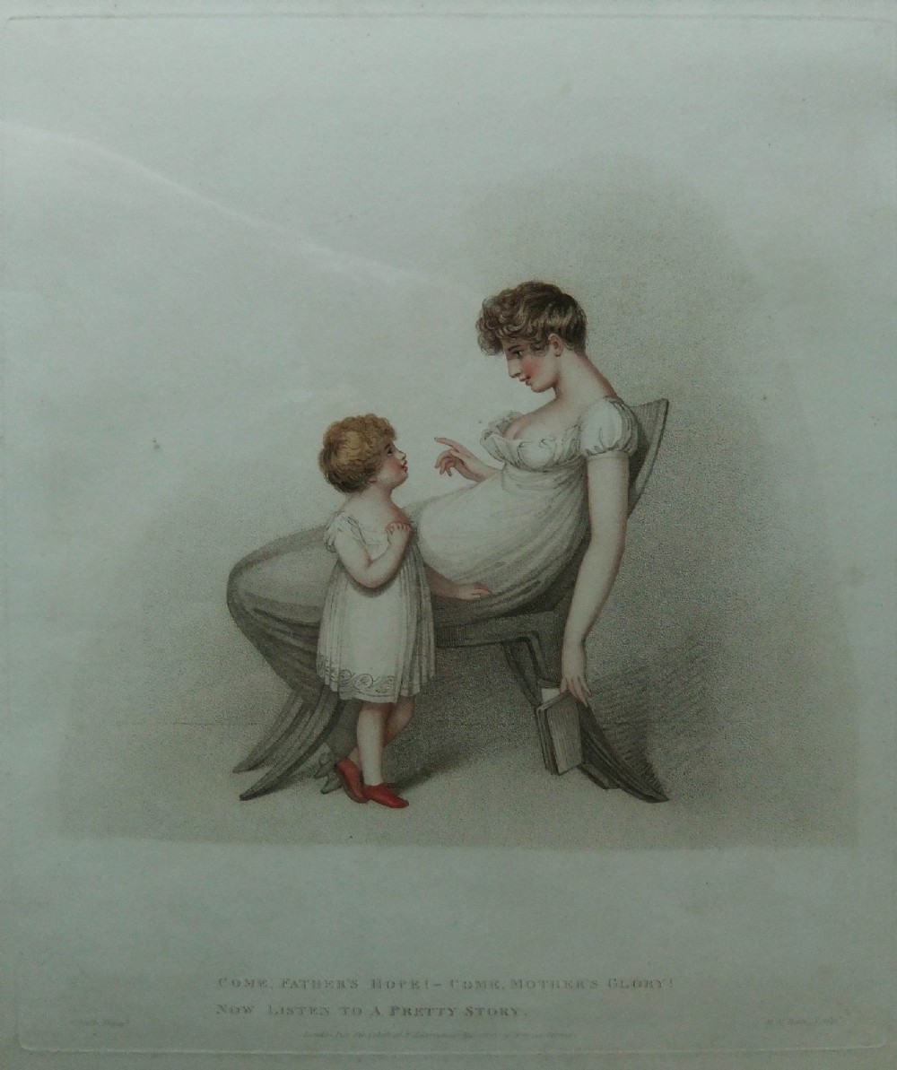 A pair of framed Regency stipple engravings in slim gilt frames depicting a mother and child in Neoclassical dress. View III