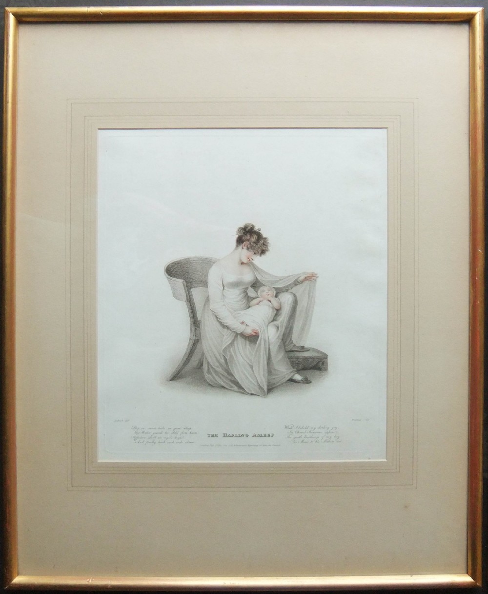 A pair of framed Regency stipple engravings depicting a mother and child in classical attire within gilt frames. View II