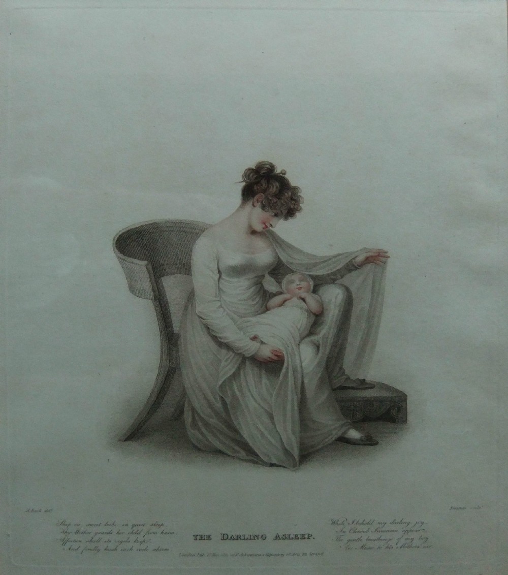 A pair of framed Regency stipple engravings depicting a mother and child in classical attire within gilt frames. View III