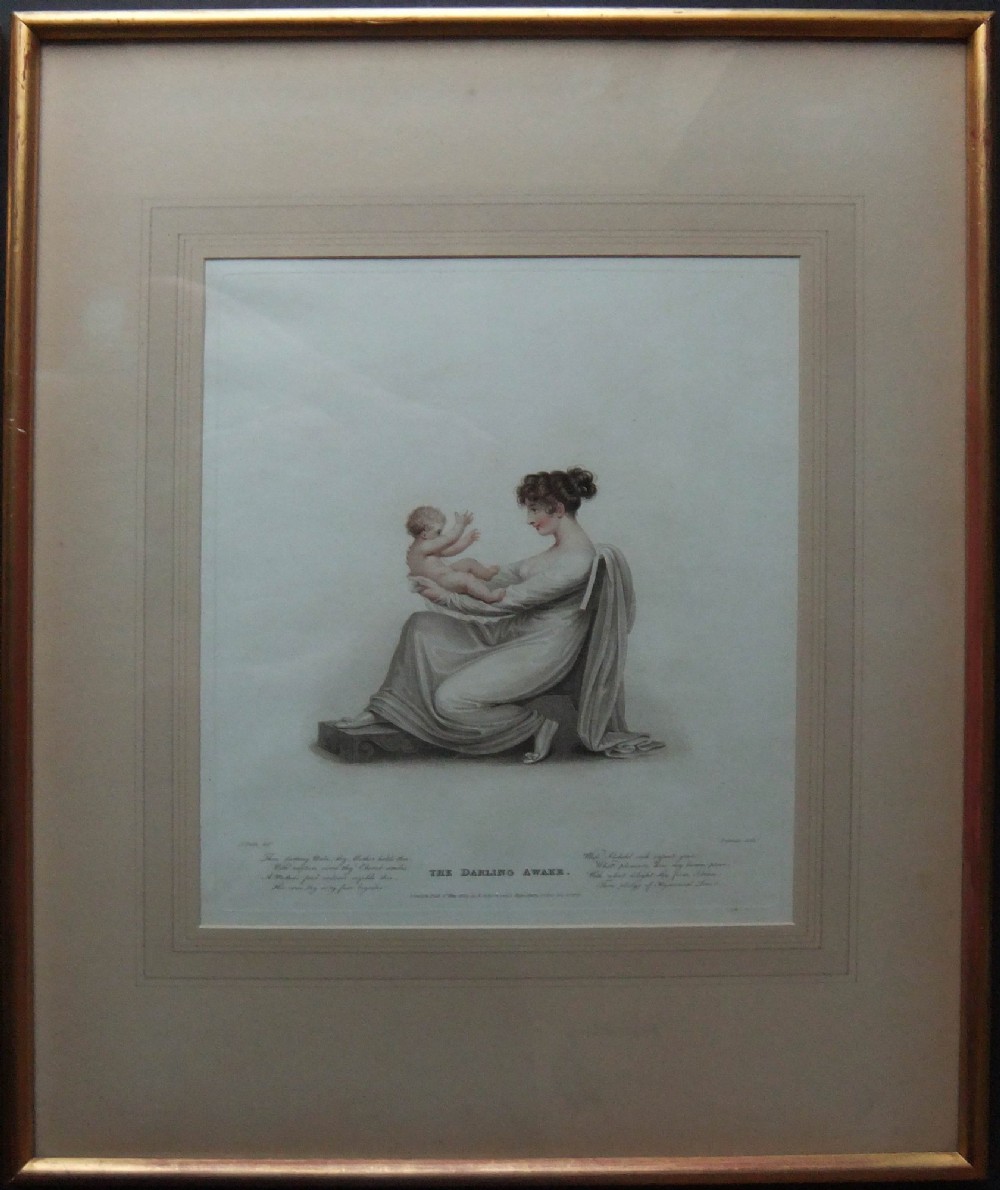 A pair of framed Regency stipple engravings depicting a mother and child in classical attire within gilt frames. View IV