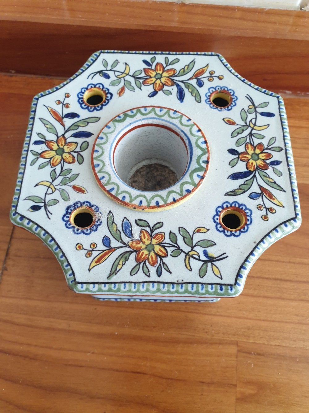 19thc tin glazed French inkwell fully marked great Quimper colours View VI