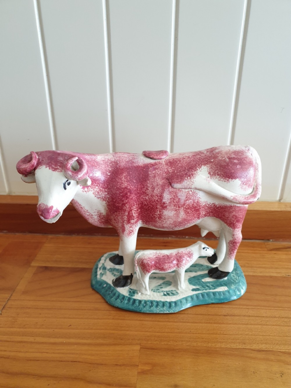  LATE 18TH C COW CREAMER WITH CALF POSSIBLY NORTH EAST 