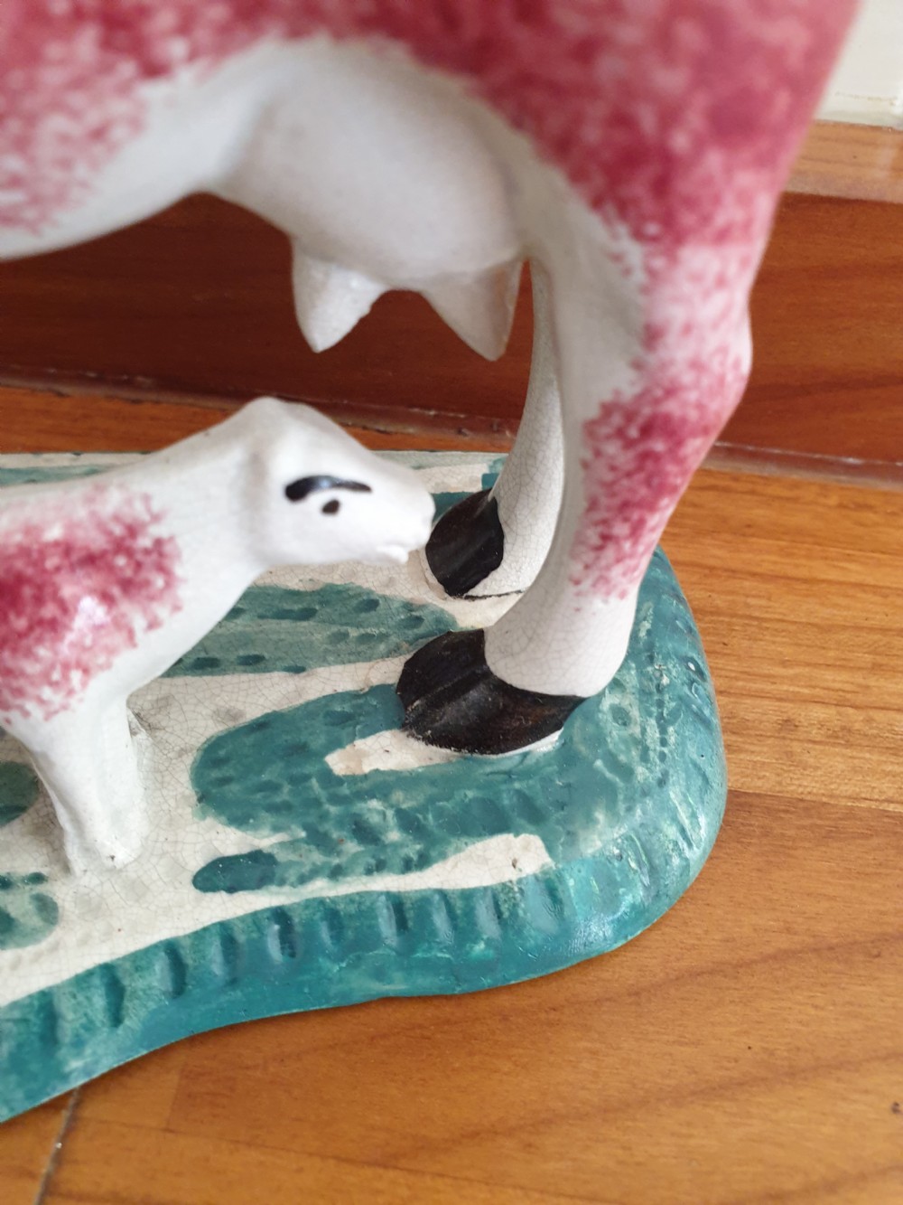  LATE 18TH C COW CREAMER WITH CALF POSSIBLY NORTH EAST  View II