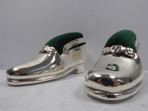 stunning pair of large silver pin cushion shoes - CATEGORY: ANTIQUE SILVER - DATED 1900