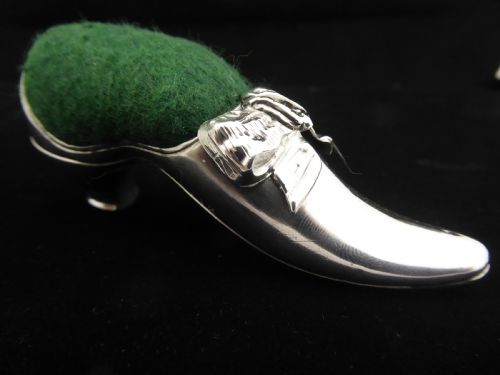 silver victorian shoe pin cushion - CATEGORY: ANTIQUE SILVER - DATED 1890