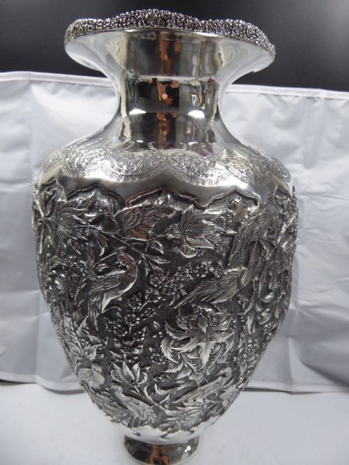 MASSIVE PERSIAN SOLID SILVER VASE - ADDITIONAL PHOTO 1