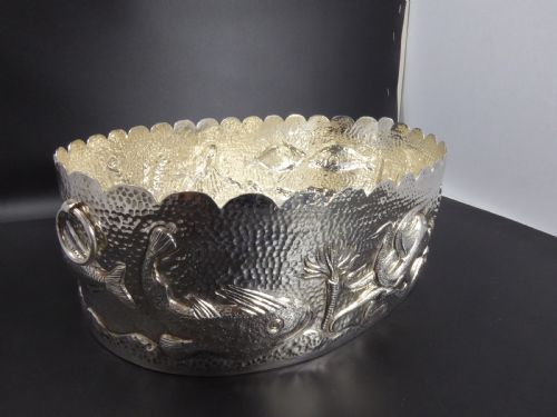 humongous solid silver carved oval bowl - CATEGORY: ANTIQUE SILVER - DATED 1960