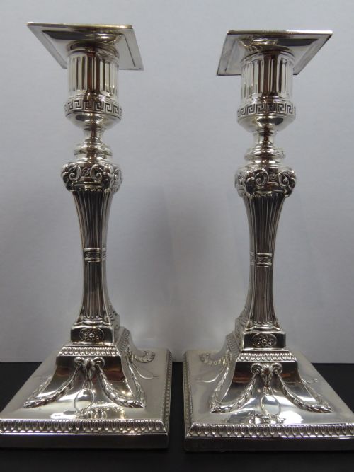 solid silver pair of rams head candlesticks - CATEGORY: ANTIQUE SILVER - DATED 1900