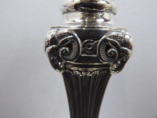 SOLID SILVER PAIR OF RAMS HEAD CANDLESTICKS - ADDITIONAL PHOTO 13