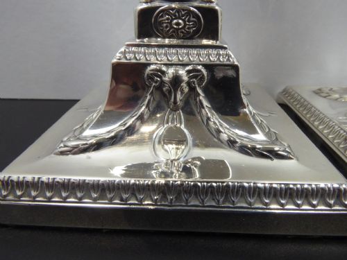SOLID SILVER PAIR OF RAMS HEAD CANDLESTICKS - ADDITIONAL PHOTO 15