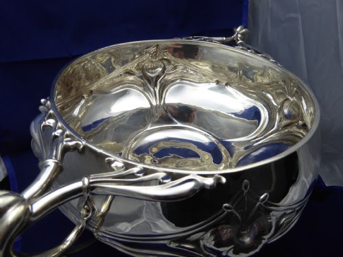 RARE SOLID SILVER ART NOUVEAU GIGANTIC BOWL - ADDITIONAL PHOTO 1