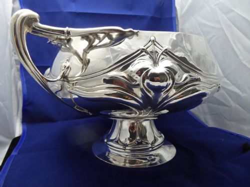 RARE SOLID SILVER ART NOUVEAU GIGANTIC BOWL - ADDITIONAL PHOTO 2