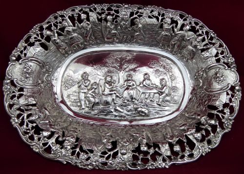 stunning solid silver german oval figural bowl - CATEGORY: ANTIQUE SILVER - DATED 19TH CENTURY