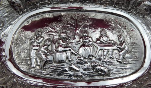STUNNING SOLID SILVER GERMAN OVAL FIGURAL BOWL - ADDITIONAL PHOTO 1