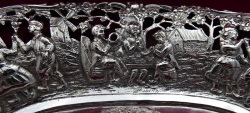STUNNING SOLID SILVER GERMAN OVAL FIGURAL BOWL - ADDITIONAL PHOTO 2