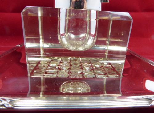 SOLID SILVER AND GLASS INKWELL AND TRAY CIRCA 1900'S - ADDITIONAL PHOTO 1