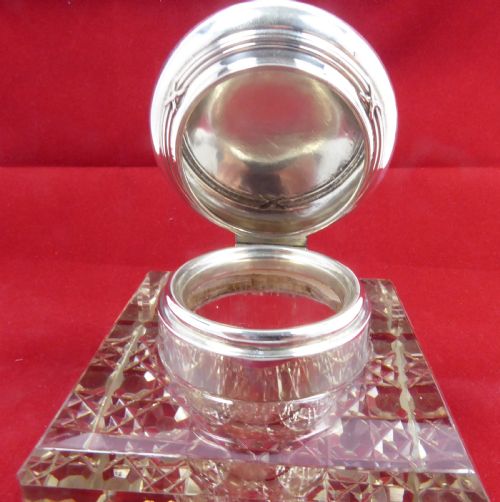 SOLID SILVER AND GLASS INKWELL AND TRAY CIRCA 1900'S - ADDITIONAL PHOTO 7