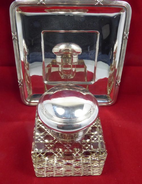 SOLID SILVER AND GLASS INKWELL AND TRAY CIRCA 1900'S - ADDITIONAL PHOTO 11