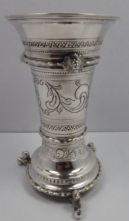 SOLID SILVER LIONS HEAD VASE - ADDITIONAL PHOTO 1